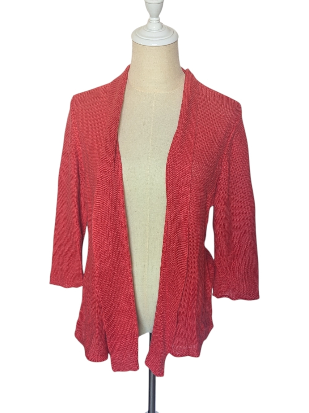 Eileen Fisher 100% Hemp Open Front Coral Knit Cardigan Sweater Medium
